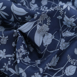 Blue Floral Print Poplin on Navy Background - Maison Klem