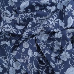 Popeline Imprimé Fleur Bleu Fond Marine - Maison Klem