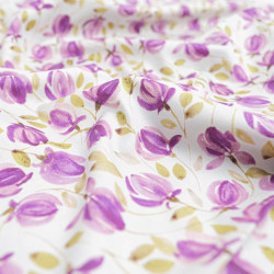 Purple Printed Poplin on White Background  - Maison Klem