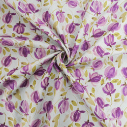 Popeline Imprimé Violette sur Fond Blanc - Maison Klem