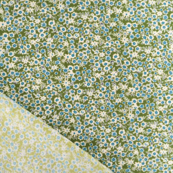 Viscose with a small blue floral print on a khaki background - Maison Klem