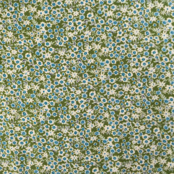 Viscose with a small blue floral print on a khaki background - Maison Klem