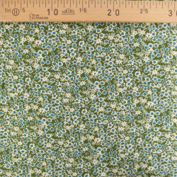 Viscose with a small blue floral print on a khaki background - Maison Klem