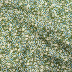 Viscose Print Small Blue Flowers Khaki Background - Maison Klem