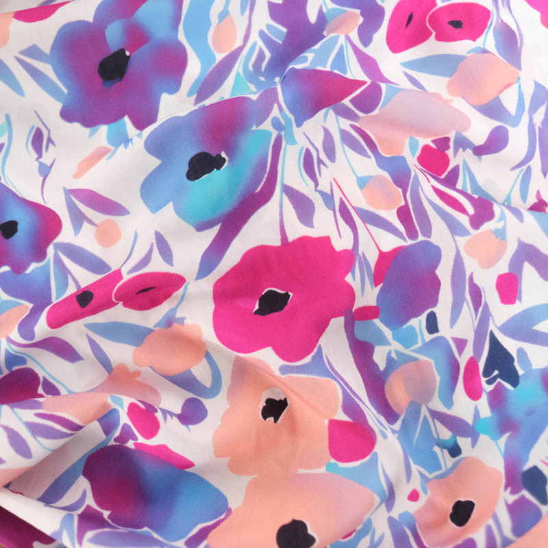 Viscose with Pink and Purple Floral Print - Maison Klem