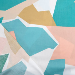 Viscose Abstract Geometric Pattern Blue Green Beige Nude - Maison Klem