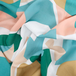 Viscose Motif Abstrait Géométrique Bleu Vert Beige Nude - Maison Klem