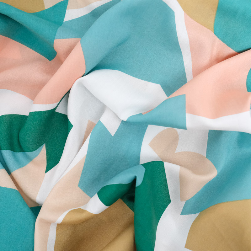 Viscose Abstract Geometric Pattern Blue Green Beige Nude - Maison Klem