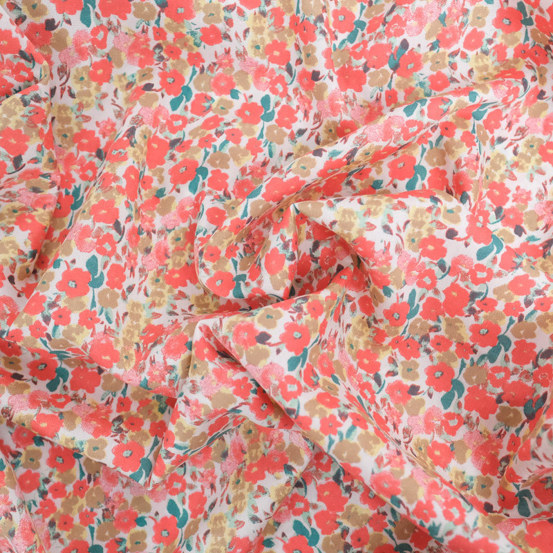 Viscose Petite Fleur Champêtre Corail - Maison Klem