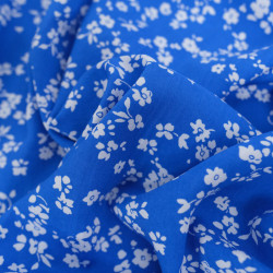 Viscose Bleu Roi Petites Fleurs Blanches - Maison Klem