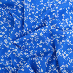 Royal Blue Viscose with Small White Flowers - Maison Klem