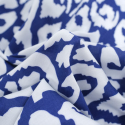 White and Navy Blue Ethnic-Print Viscose - Maison Klem