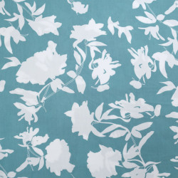 Blue-Green Viscose with White Flowers - Maison Klem