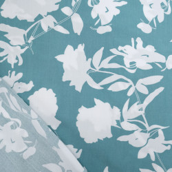 Blue-Green Viscose with White Flowers - Maison Klem