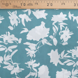 Blue-Green Viscose with White Flowers - Maison Klem