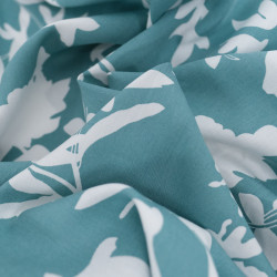 Blue Green Viscose with White Flowers - Maison Klem