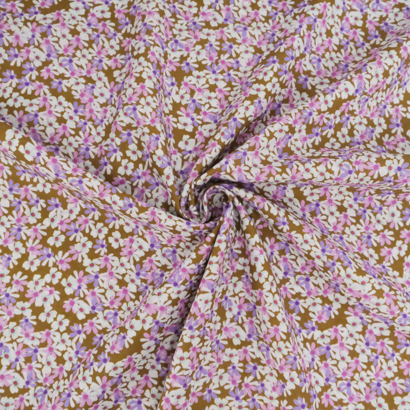 Khaki-Background Daisy-Print Poplin - Maison Klem