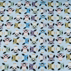 Poplin with Multicolored Owl Print - Maison Klem