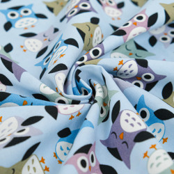 Poplin with Multicolored Owl Print - Maison Klem