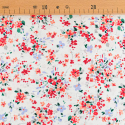 Jersey Viscose Elasthanne Imprimé Fleurs Rouges Bleues - Maison Klem
