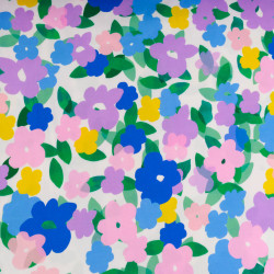 Viscose Imprimé Fleurs Roses Mauves et Bleues - Maison Klem