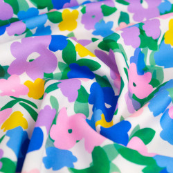 Viscose Imprimé Fleurs Roses Mauves et Bleues - Maison Klem