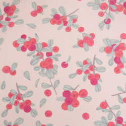 Katoenen popeline met rode bloemenprint op roze achtergrond - Maison Klem