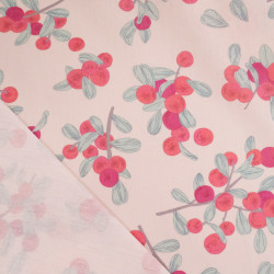 Popelín de algodón estampado con flores rojas sobre fondo rosa - Maison Klem