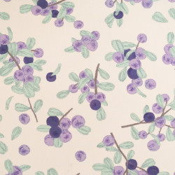 Popeline de Coton Imprimé Fleurs Mauves Sur Fond Beige - Maison Klem