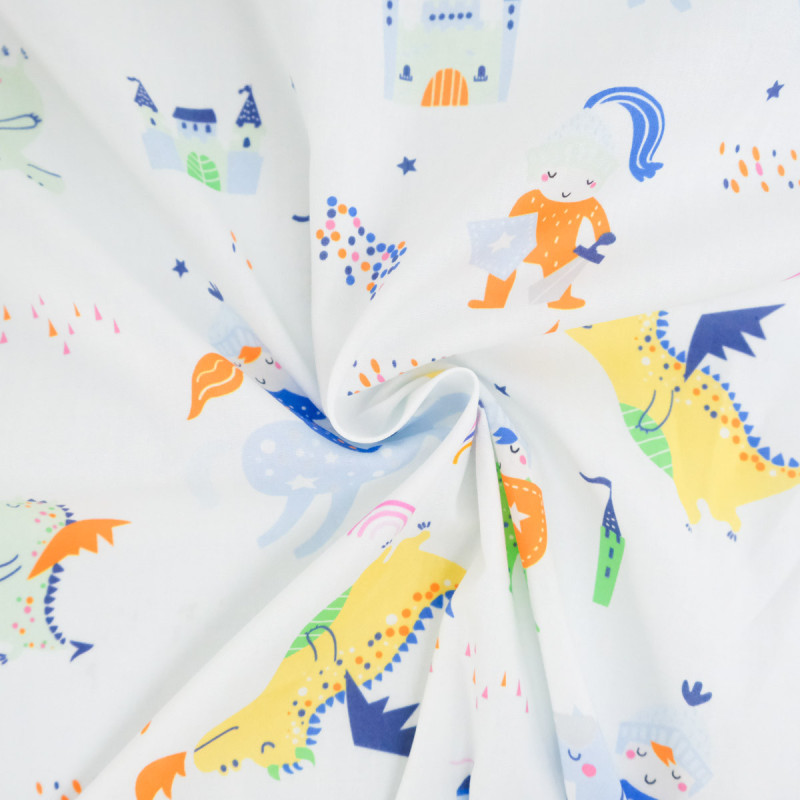 White-Background Medieval Print Cotton Poplin - Maison Klem