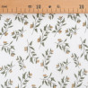Gasa doble estampada con motivos vegetales verdes sobre fondo blanco - Maison Klem
