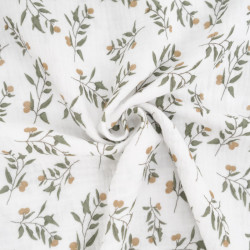 Doppio tulle stampato con motivo fogliame verde su fondo bianco - Maison Klem