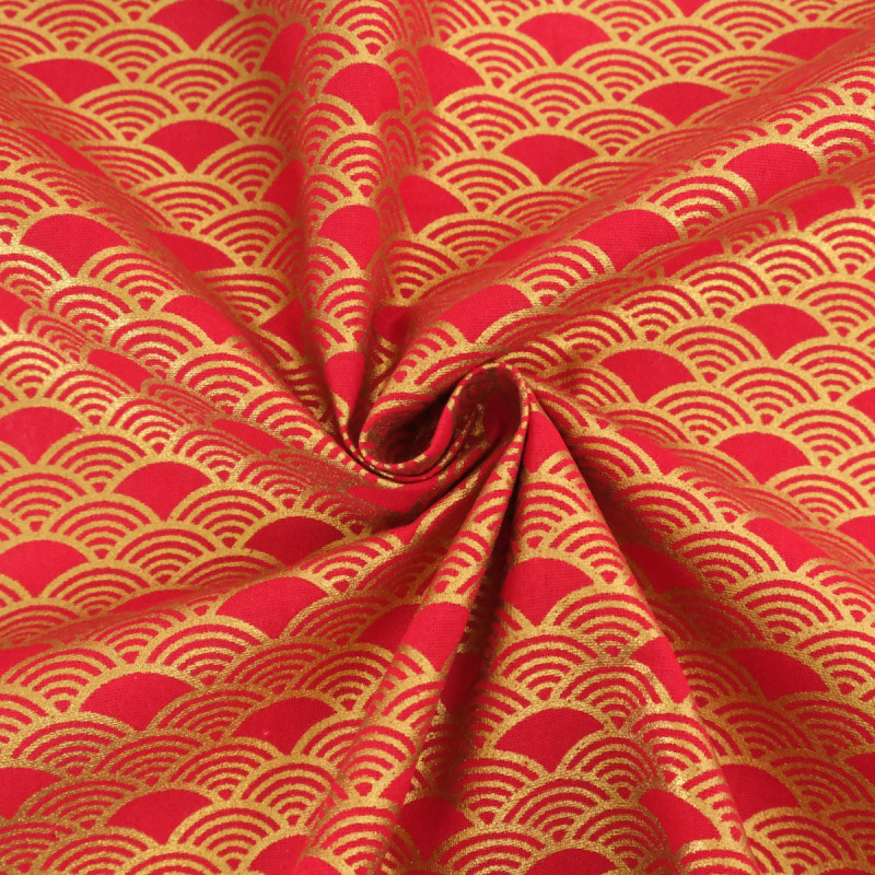 Bedrukt katoen met lurex, Sensu, rood-goud - Maison Klem