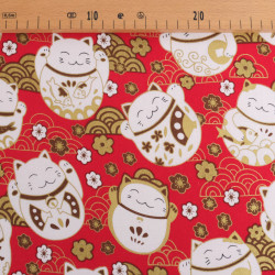 Red-Background Lurex Cat-Print Cotton - Maison Klem