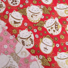 Katoen met lurexprint: kat op rode achtergrond - Maison Klem