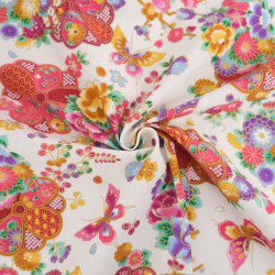 Cotone stampato con lurex, meravigliosi fiori su sfondo écru - Maison Klem