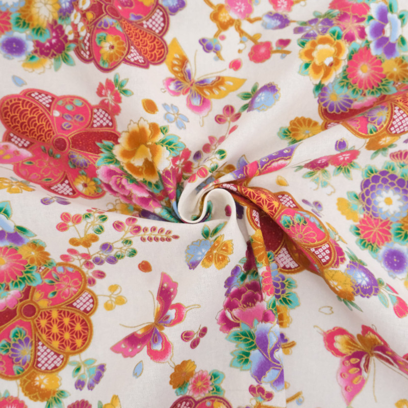 Lurex-Printed Cotton with Beautiful Flowers on an Ecru Background - Maison Klem