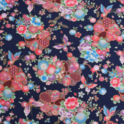 Lurex-Printed Cotton with Beautiful Flowers on a Blue Background - Maison Klem