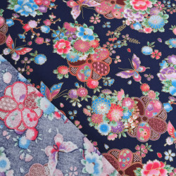 Lurex-Printed Cotton with Beautiful Flowers on a Blue Background - Maison Klem