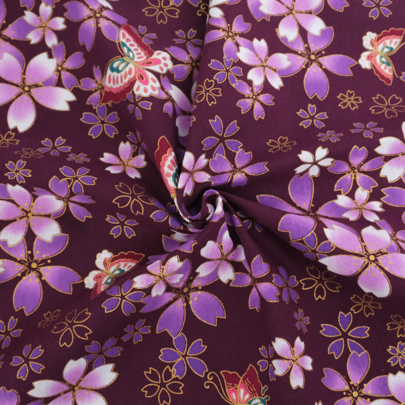 Katoen met lurexprint, Sakura Violet - Maison Klem