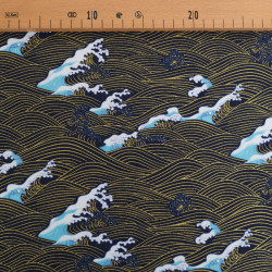 Cotone stampato con lurex a motivo di onde su sfondo blu marino - Maison Klem