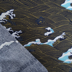 Cotone stampato con lurex a motivo di onde su sfondo blu marino - Maison Klem