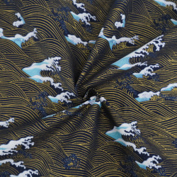 Lurex-Printed Cotton with Waves on a Navy Blue Background - Maison Klem