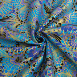 Turquoise Peacock Lurex-Printed Cotton - Maison Klem