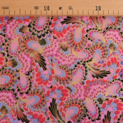 Cotone stampato con lurex, pavone rosa - Maison Klem