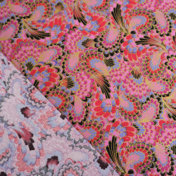 Bedruckte Baumwolle mit Lurex-Effekt, Pfau, Rosa – Maison Klem