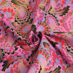 Pink Peacock Lurex-Printed Cotton - Maison Klem