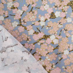 Sakura Mini Lurex-Printed Cotton with Gray and Blue Background - Maison Klem