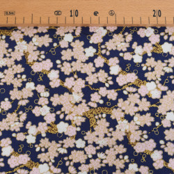 Katoen met lurexprint, Sakura Mini op marineblauwe achtergrond - Maison Klem