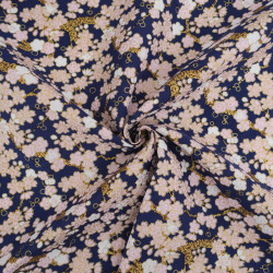Algodón estampado con lurex «Sakura Mini» sobre fondo azul marino - Maison Klem